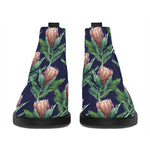 Watercolor Protea Pattern Print Flat Ankle Boots