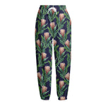 Watercolor Protea Pattern Print Fleece Lined Knit Pants