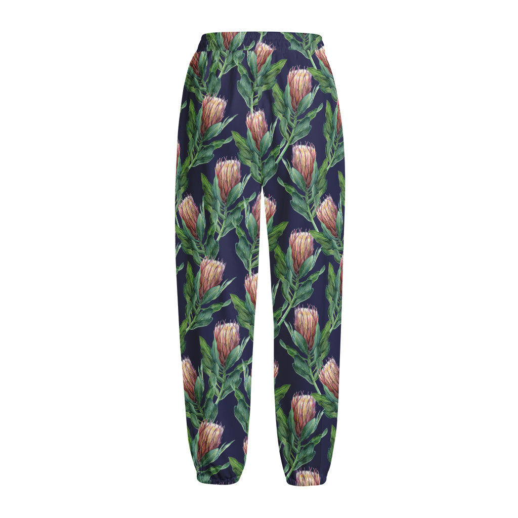 Watercolor Protea Pattern Print Fleece Lined Knit Pants