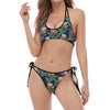 Watercolor Protea Pattern Print Halter Scoop Tie Side Bikini