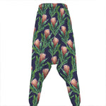 Watercolor Protea Pattern Print Hammer Pants