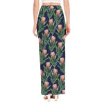 Watercolor Protea Pattern Print High Slit Maxi Skirt