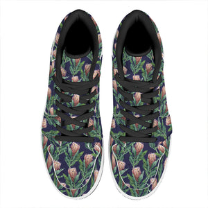 Watercolor Protea Pattern Print High Top Leather Sneakers