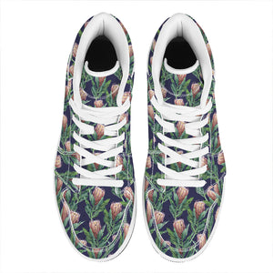 Watercolor Protea Pattern Print High Top Leather Sneakers