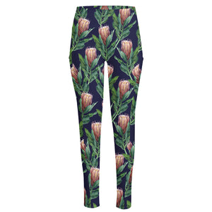 Watercolor Protea Pattern Print High-Waisted Pocket Leggings