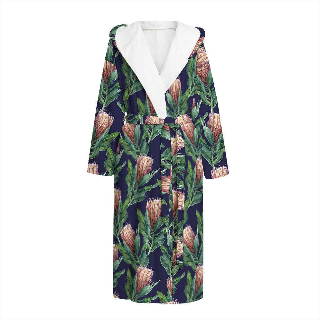 Watercolor Protea Pattern Print Hooded Bathrobe