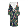 Watercolor Protea Pattern Print Hooded Bathrobe