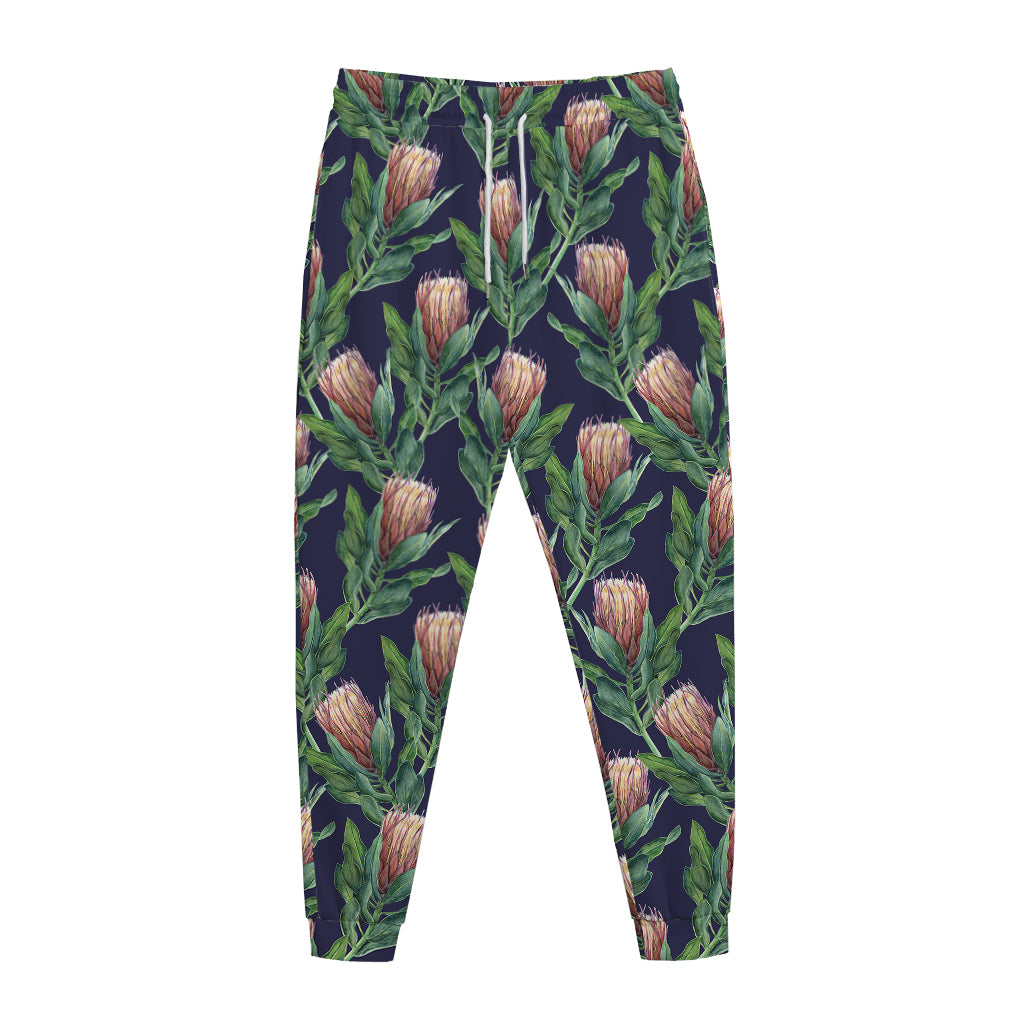 Watercolor Protea Pattern Print Jogger Pants