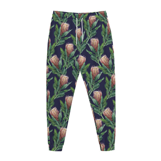 Watercolor Protea Pattern Print Jogger Pants