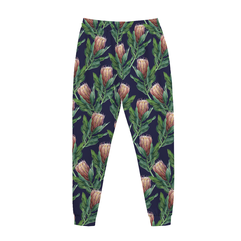 Watercolor Protea Pattern Print Jogger Pants