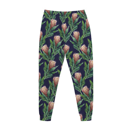 Watercolor Protea Pattern Print Jogger Pants