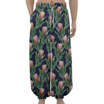 Watercolor Protea Pattern Print Lantern Pants