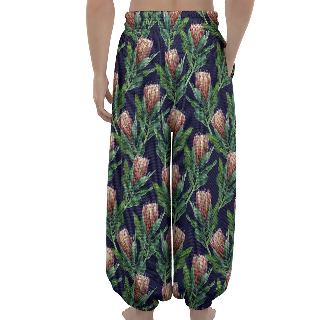 Watercolor Protea Pattern Print Lantern Pants