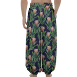 Watercolor Protea Pattern Print Lantern Pants