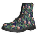 Watercolor Protea Pattern Print Lace-Up Boots