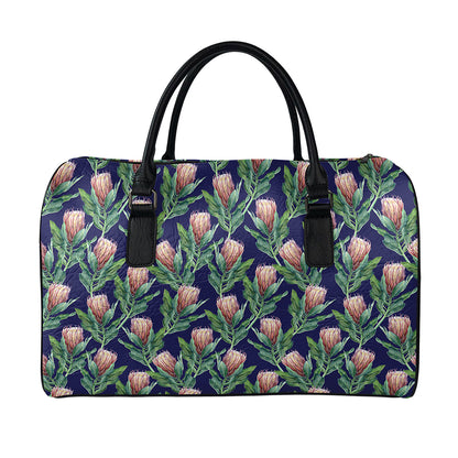 Watercolor Protea Pattern Print Leather Duffle Bag