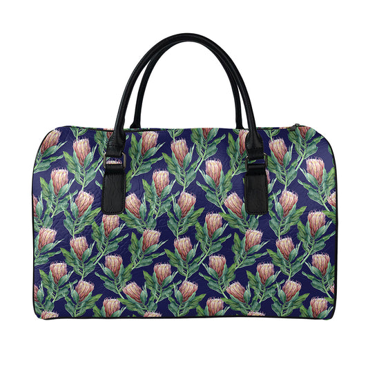 Watercolor Protea Pattern Print Leather Duffle Bag