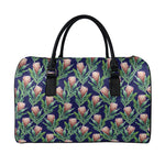 Watercolor Protea Pattern Print Leather Duffle Bag