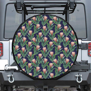 Watercolor Protea Pattern Print Leather Spare Tire Cover