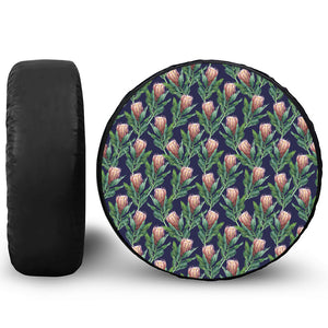 Watercolor Protea Pattern Print Leather Spare Tire Cover