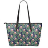 Watercolor Protea Pattern Print Leather Tote Bag