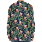 Watercolor Protea Pattern Print Long Sleeve Baseball Jersey