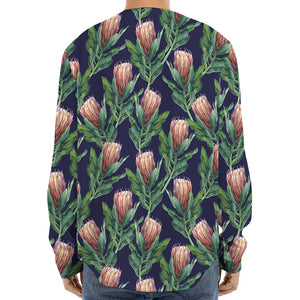 Watercolor Protea Pattern Print Long Sleeve Baseball Jersey