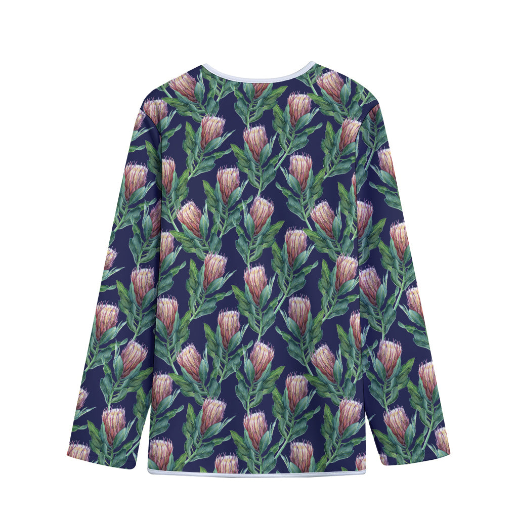 Watercolor Protea Pattern Print Long Sleeve Short Coat