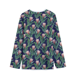 Watercolor Protea Pattern Print Long Sleeve Short Coat