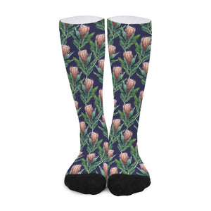 Watercolor Protea Pattern Print Long Socks