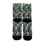 Watercolor Protea Pattern Print Long Socks