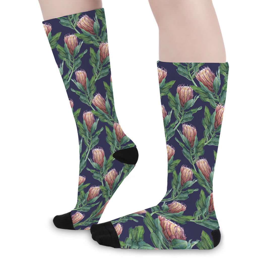 Watercolor Protea Pattern Print Long Socks