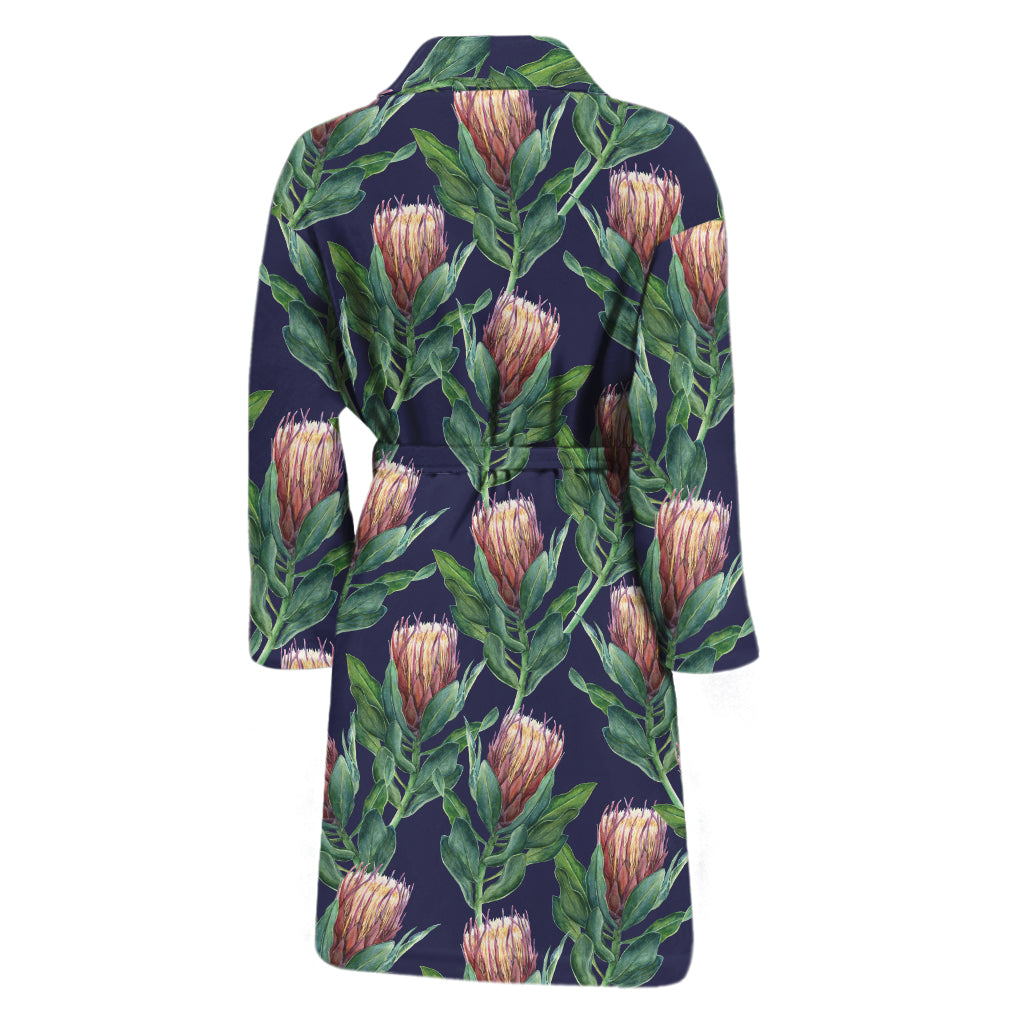 Watercolor Protea Pattern Print Men's Bathrobe