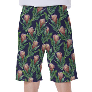 Watercolor Protea Pattern Print Men's Beach Shorts