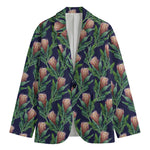 Watercolor Protea Pattern Print Men's Blazer