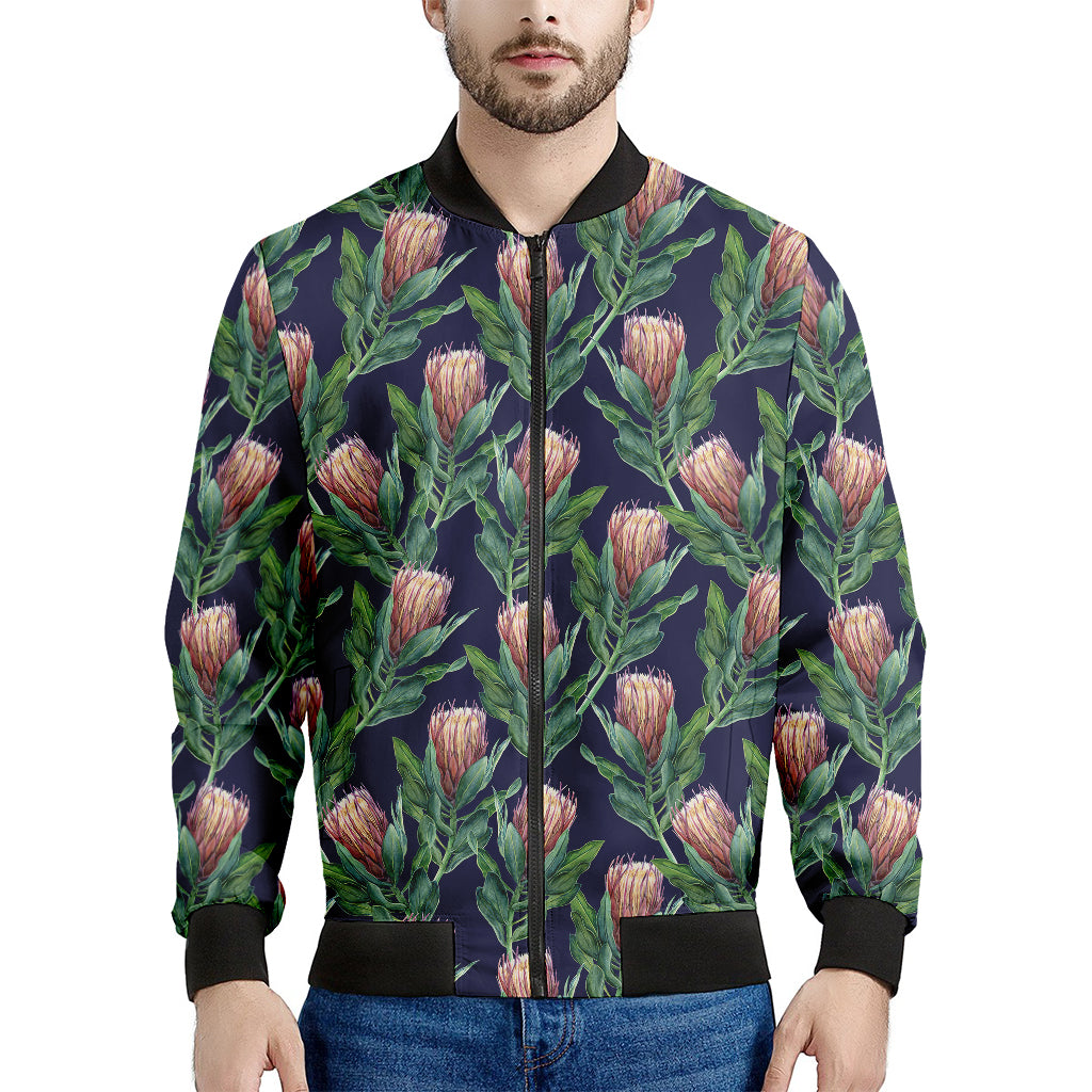 Watercolor Protea Pattern Print Men's Bomber Jacket