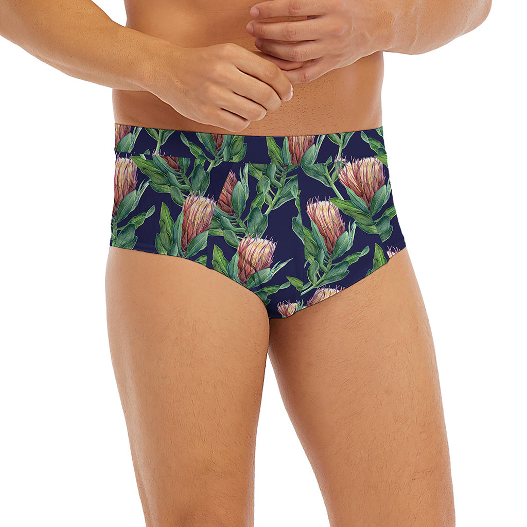Watercolor Protea Pattern Print Men's Briefs