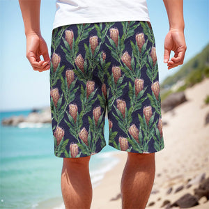 Watercolor Protea Pattern Print Men's Cargo Shorts