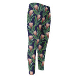 Watercolor Protea Pattern Print Men's Compression Pants