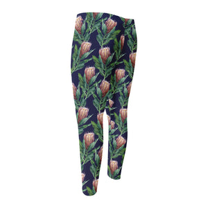 Watercolor Protea Pattern Print Men's Compression Pants