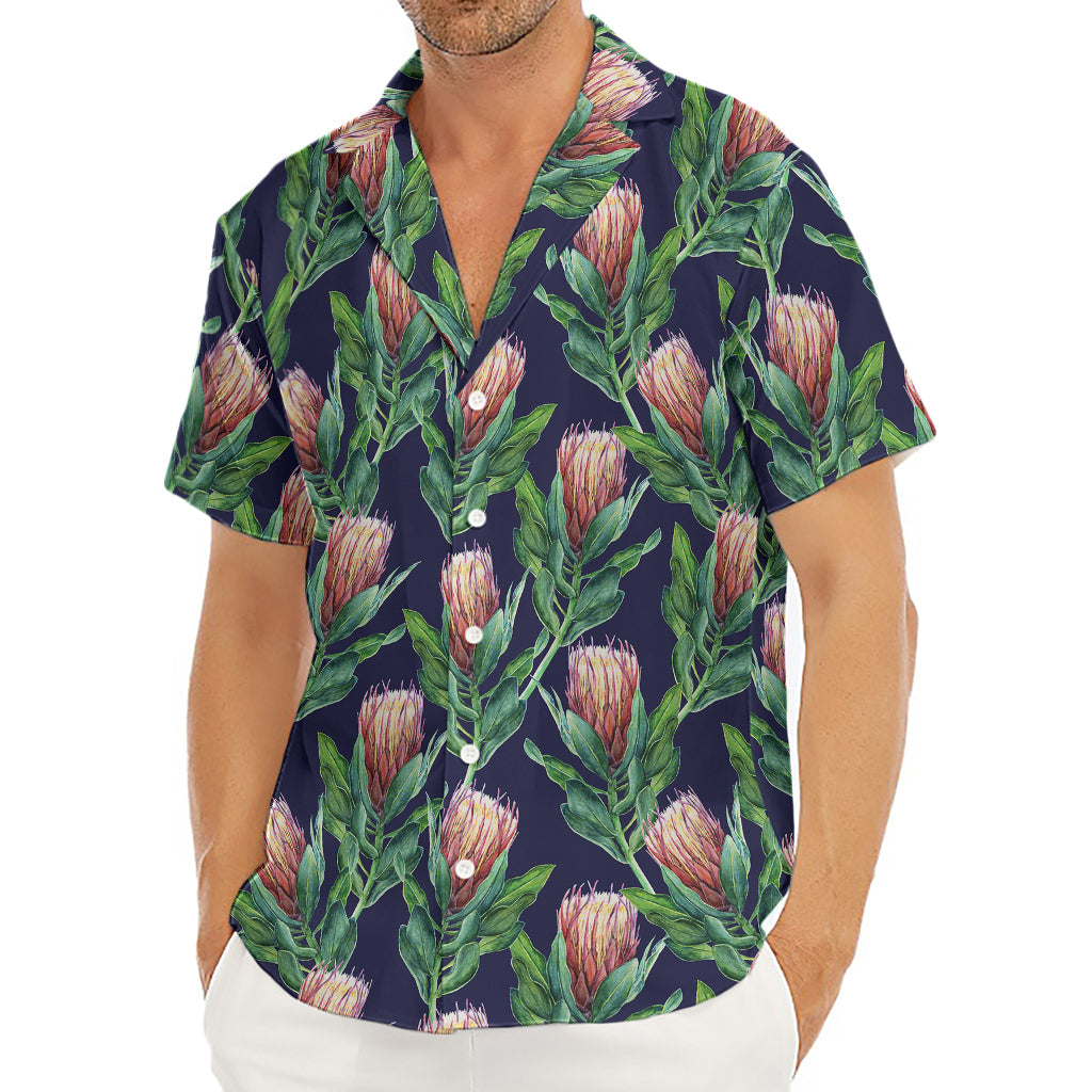 Watercolor Protea Pattern Print Men's Deep V-Neck Shirt