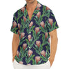 Watercolor Protea Pattern Print Men's Deep V-Neck Shirt