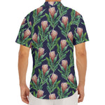 Watercolor Protea Pattern Print Men's Deep V-Neck Shirt