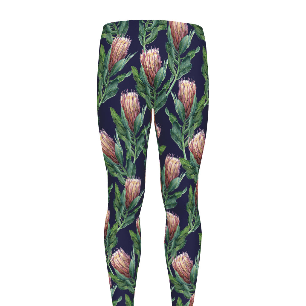 Watercolor Protea Pattern Print Men's leggings