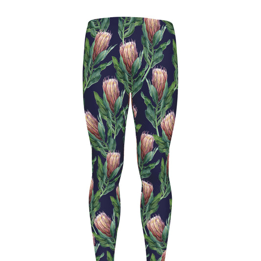 Watercolor Protea Pattern Print Men's leggings