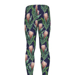 Watercolor Protea Pattern Print Men's leggings