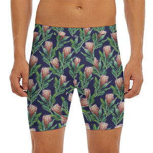 Watercolor Protea Pattern Print Men's Long Boxer Briefs