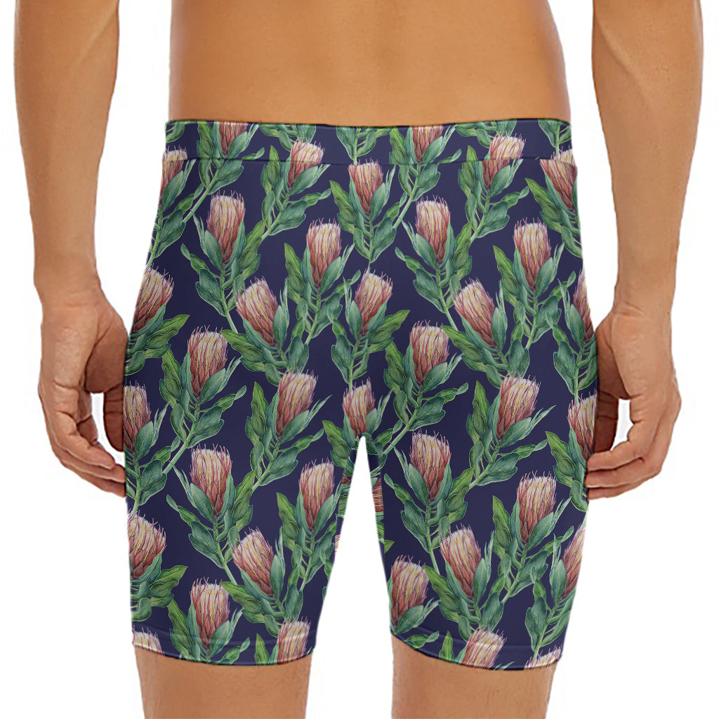 Watercolor Protea Pattern Print Men's Long Boxer Briefs