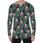 Watercolor Protea Pattern Print Men's Long Sleeve T-Shirt