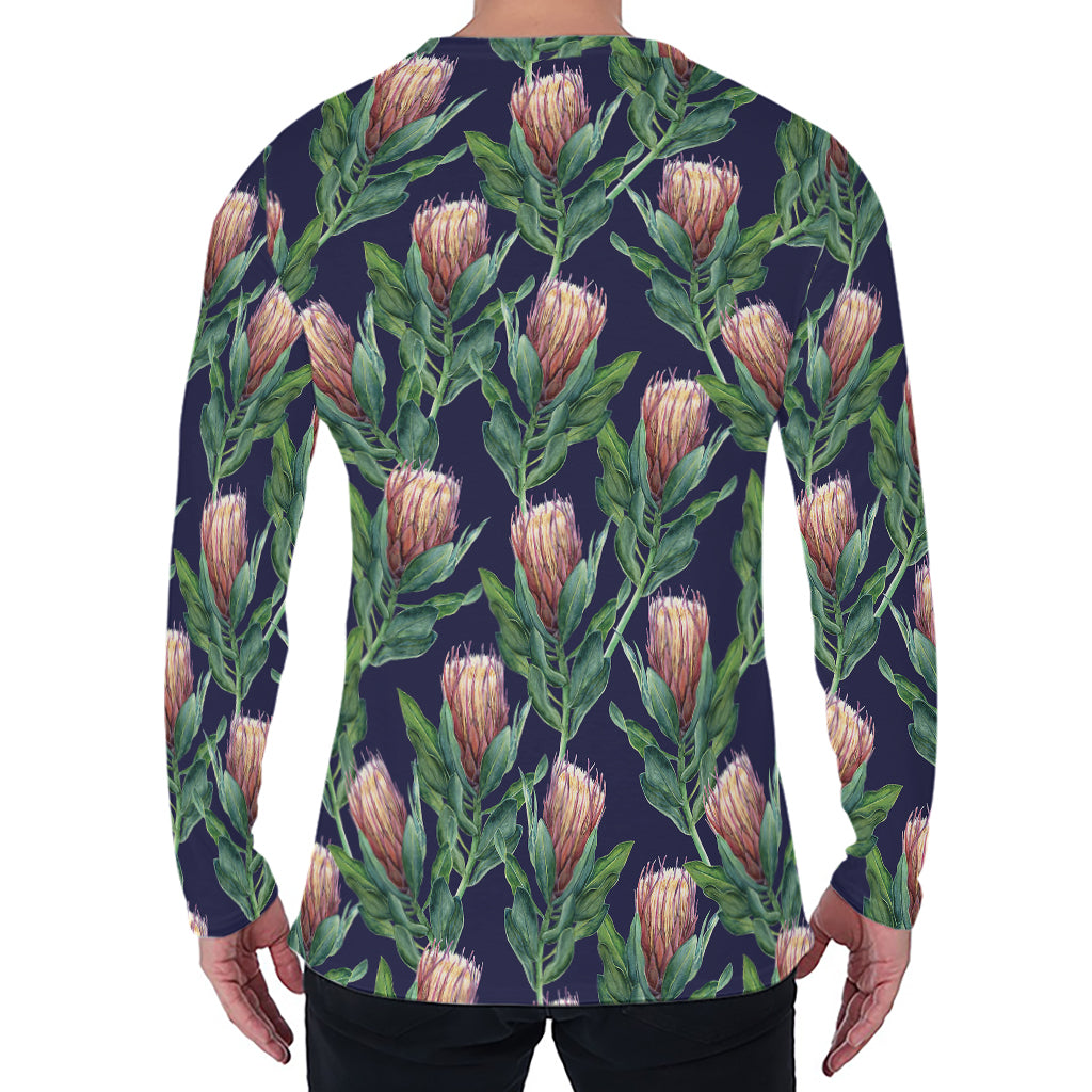 Watercolor Protea Pattern Print Men's Long Sleeve T-Shirt